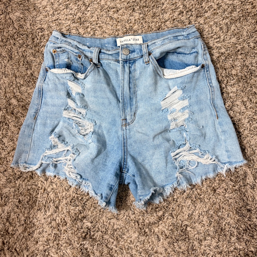 Vanilla Star Light Blue Ripped Jean Shorts